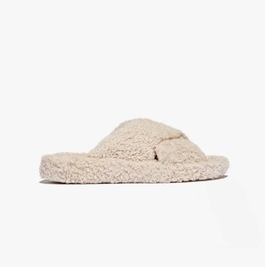 FitFlop iQUSHION D-LUXE Womens Cross Slides Milk Ice