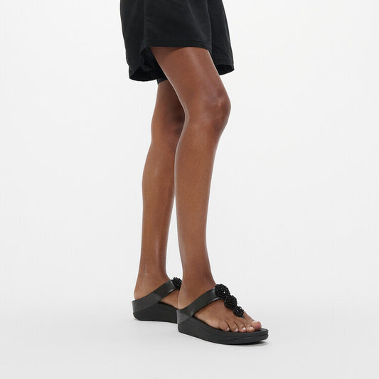 FINO BEADIE-BUTTON Womens Toe Post Sandals Metallic Black