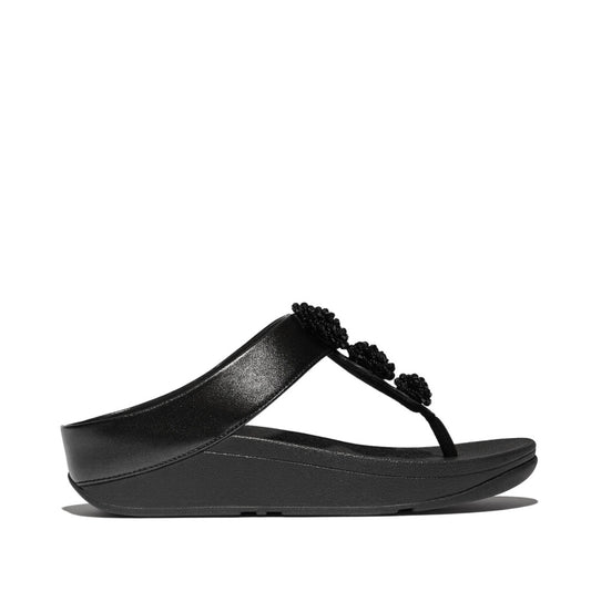 FINO BEADIE-BUTTON Womens Toe Post Sandals Metallic Black