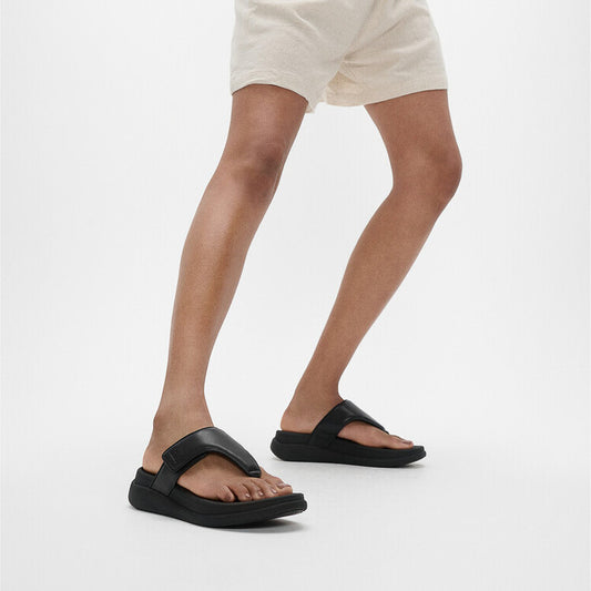 F-MODE GO Womens Toe Post Sandals All Black