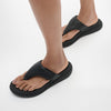 F-MODE GO Womens Toe Post Sandals All Black