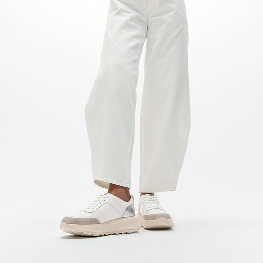 F-MODE LEATHER Womens Trainers Urban White/Silver