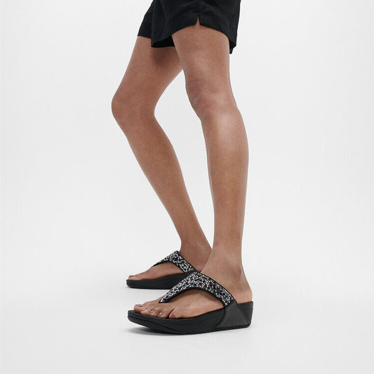 LULU CRYSTAL-MIX Womens Toe Post Sandals All Black
