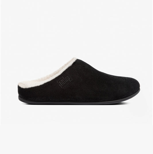 FitFlop CHRISSIE SHEARLING Womens Suede Mule Slippers Black