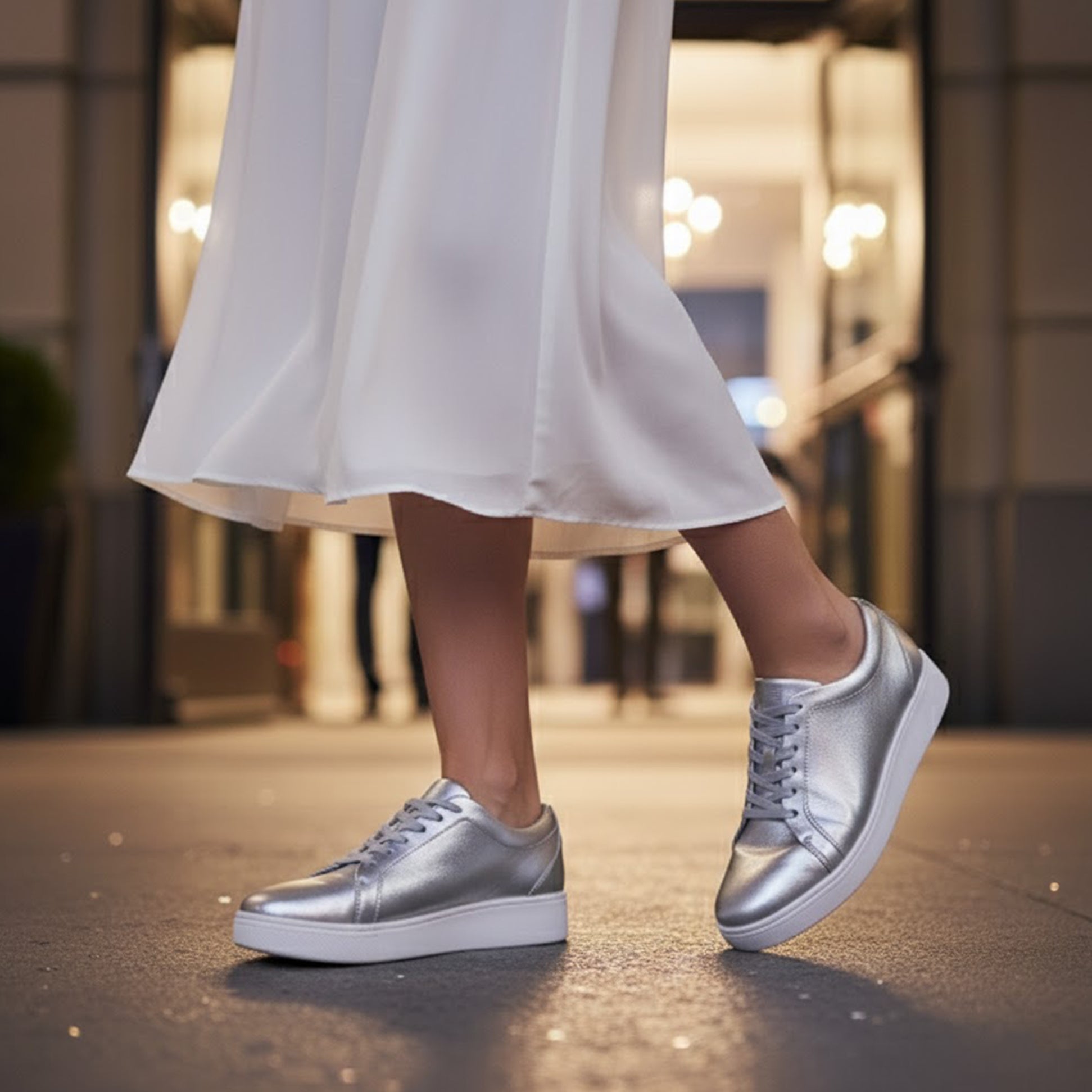 FitFlop RALLY Womens Leather Trainers Silver