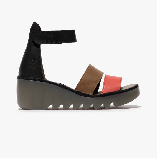 Fly London BONO290FLY Womens Wedge Sandals Raspberry/Ground/Black