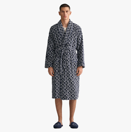 GANT G-PATTERN Unisex Bathrobe Evening Blue