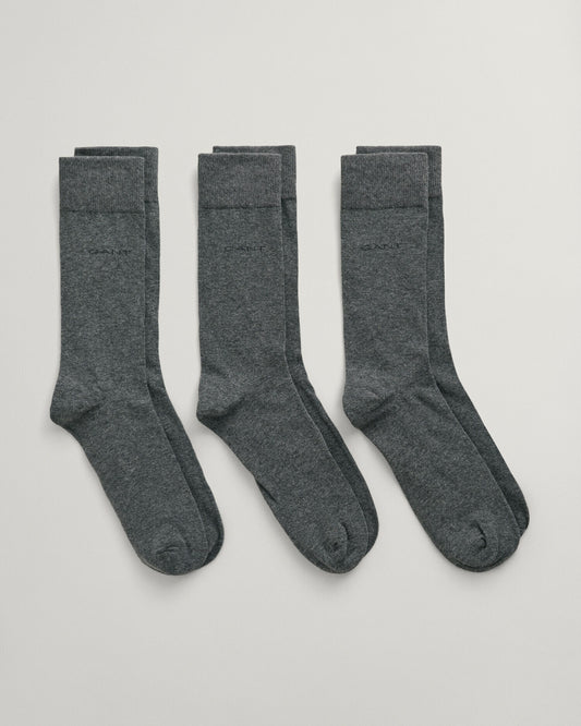 GANT Mens 3 Pack Soft Cotton Socks Charcoal Melange
