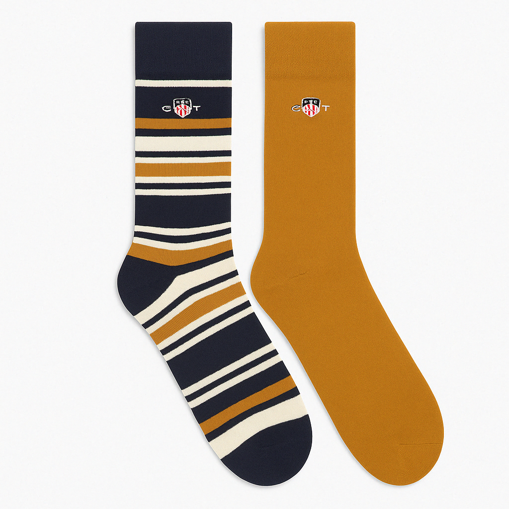 GANT SHIELD RUGGER STRIPE SOCKS 2-Pack Mens Cumin Beige