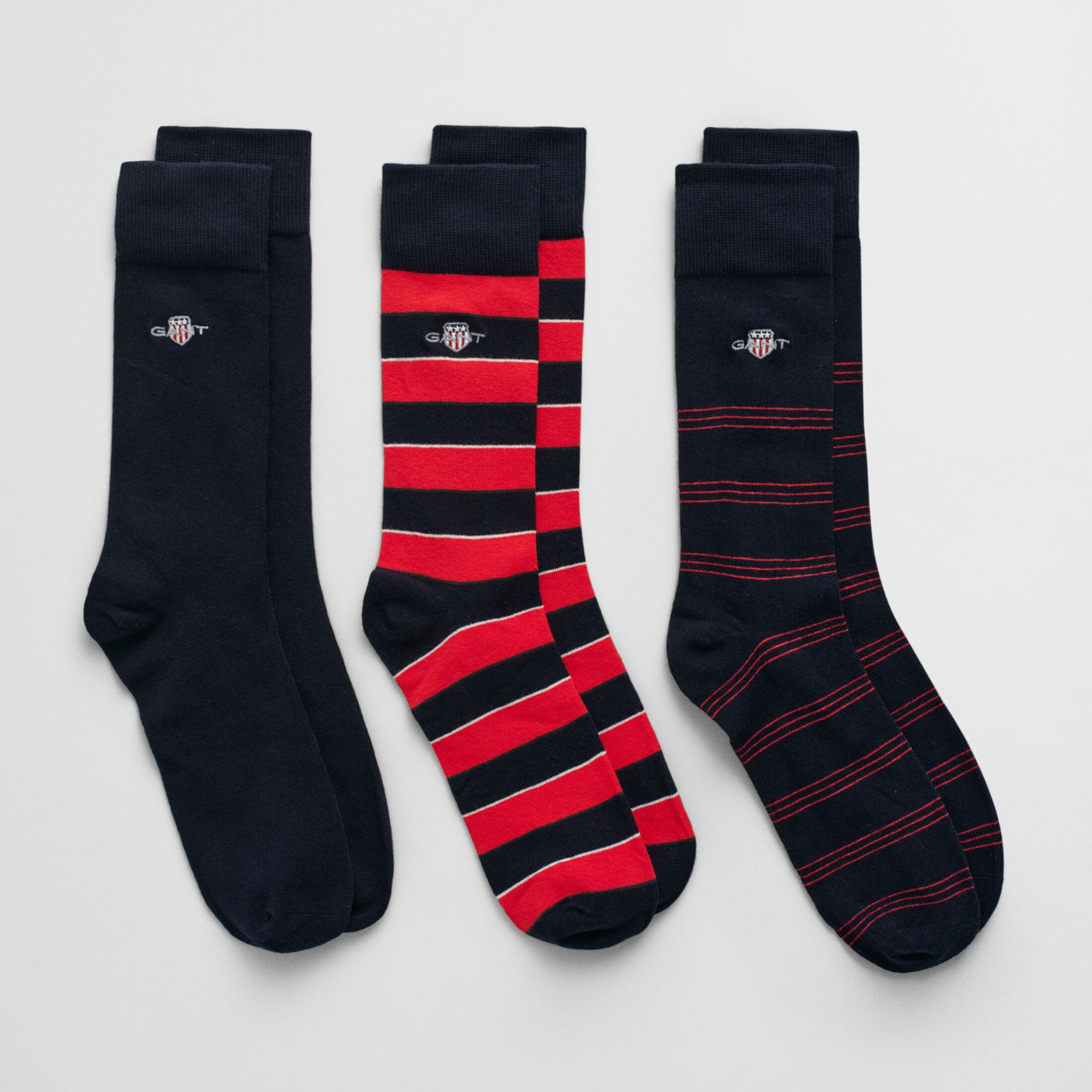 GANT SHIELD TIE STRIPE SOCKS 3-Pack Mens Bright Red
