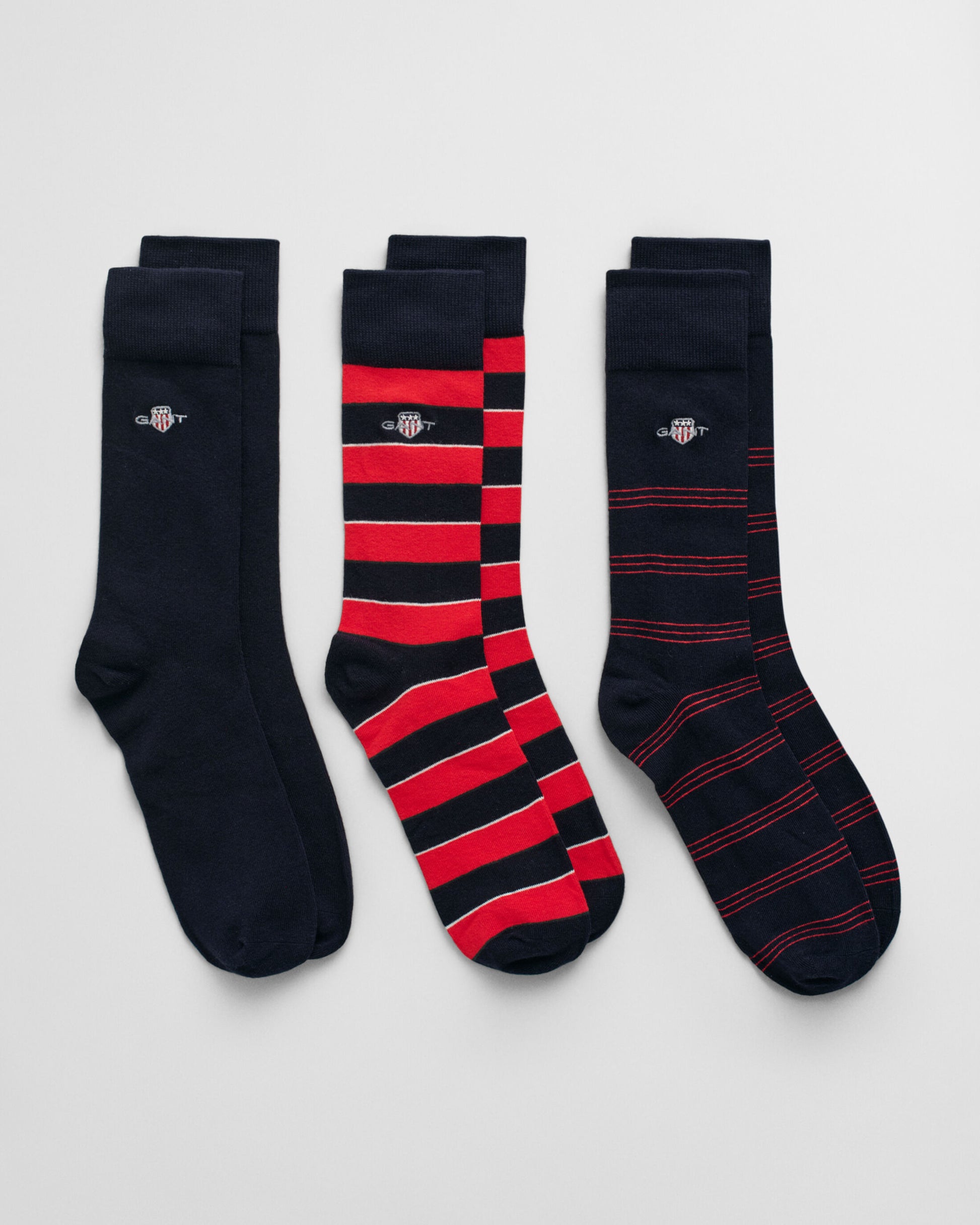 GANT SHIELD TIE STRIPE SOCKS 3-Pack Mens Bright Red