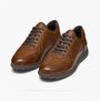 GEOX U SPHERICA EC12 Mens Trainers Cognac, side view, casual leather sneakers with lace-up closure.