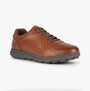 GEOX U SPHERICA EC12 Mens Trainers Cognac side view of brown leather casual shoes with lace-up closure.