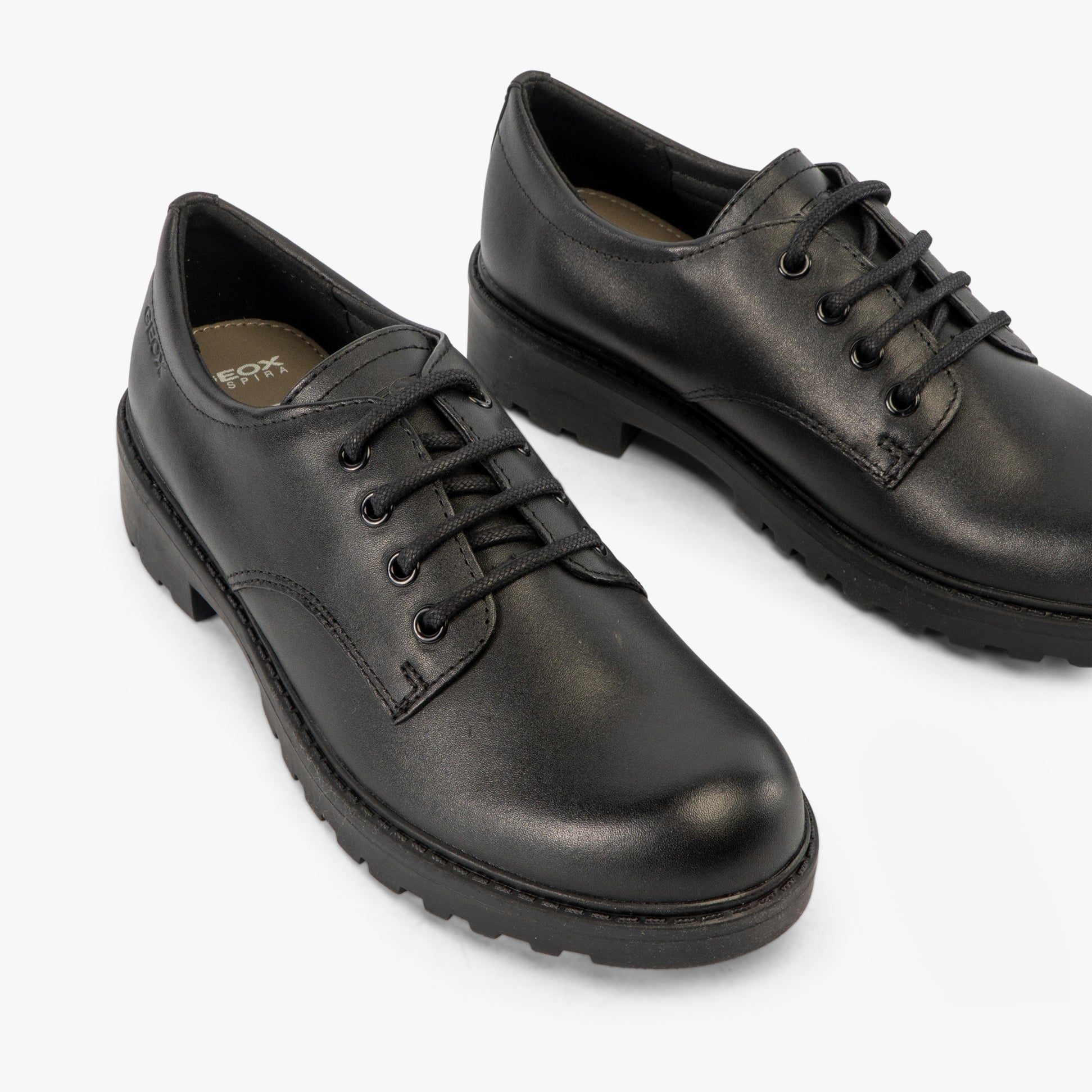 GEOX CASEY G C Girls Leather Lace Up School Shoes Black
