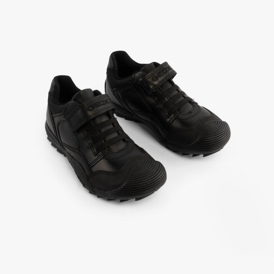 GEOX SAVAGE B Boys Leather Touch Fasten School Shoes Black