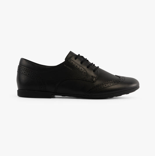 GEOX PLIE Girls Leather Brogue School Shoes Black