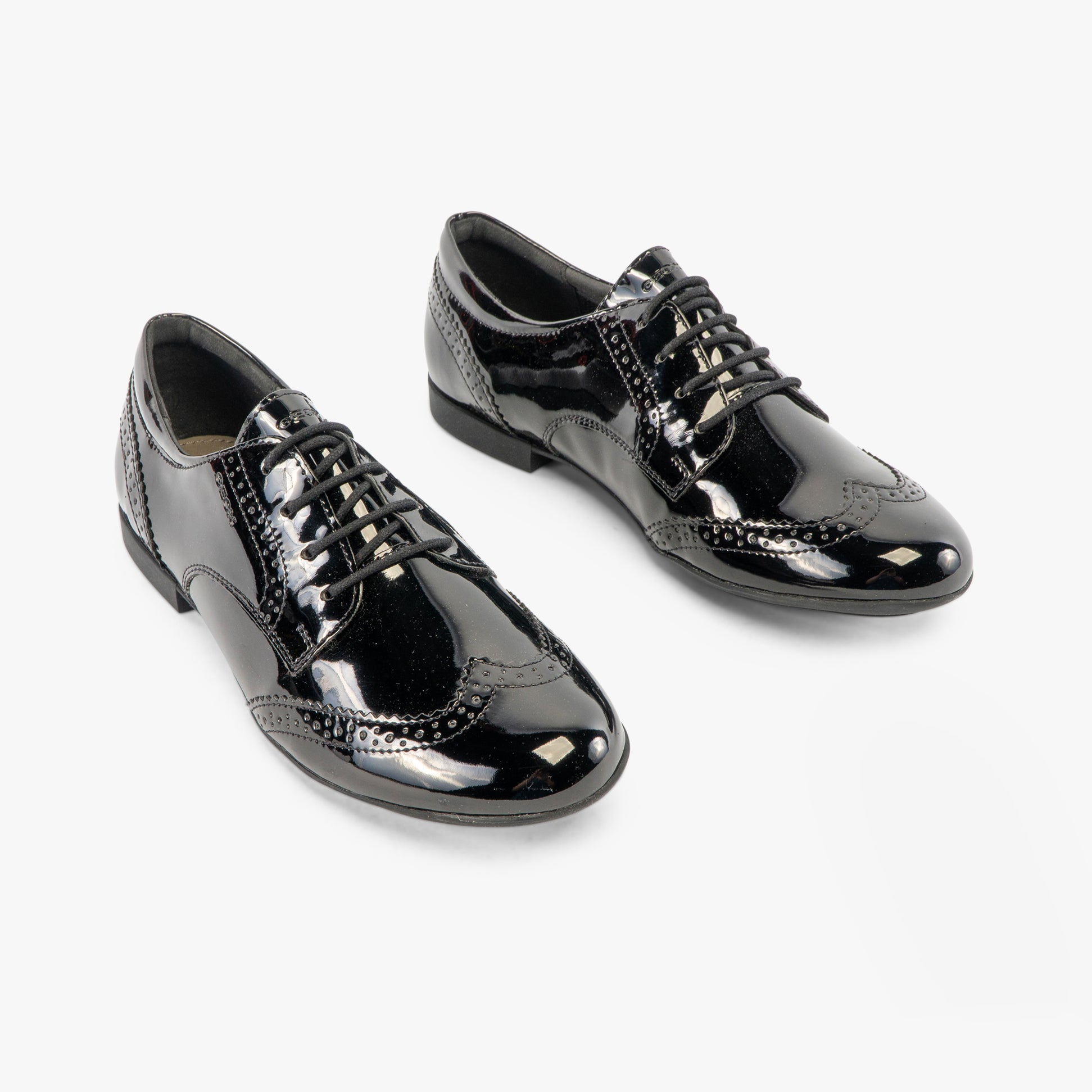 GEOX PLIE B Girls Lace Up School Shoes Patent Black