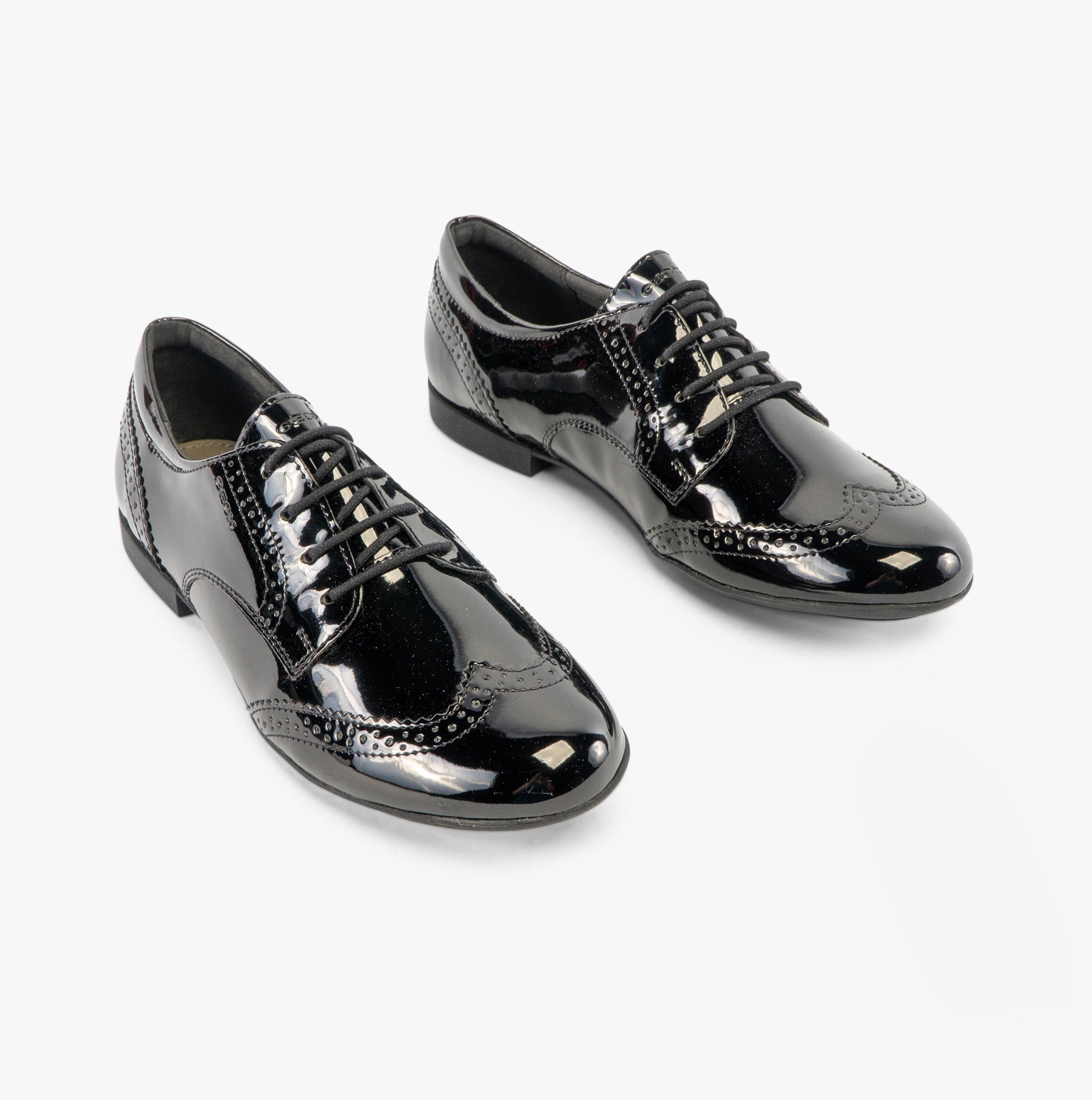 GEOX PLIE B Girls Lace Up School Shoes Patent Black