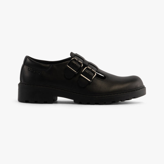 GEOX CASEY D Girls Leather Buckle School Shoes Black