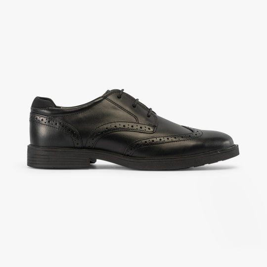 GEOX J ZHEENO Boys Shoes Black side view showing leather upper and lace-up closure.