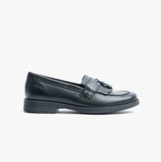 GEOX JR AGATA Girls Moccasin Tassel School Shoes Black