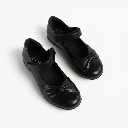 GEOX J IBERIDE Girls Mary Jane Shoes Black, top view showing round toe and touch fasten strap.