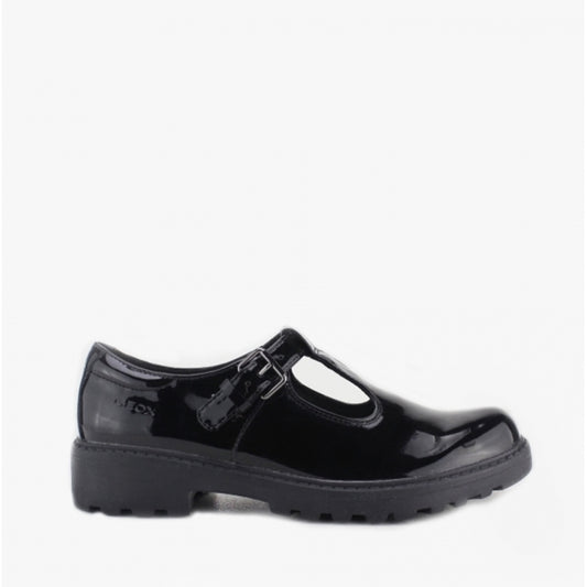 GEOX JR CASEY GO Girls Patent School Shoes Black