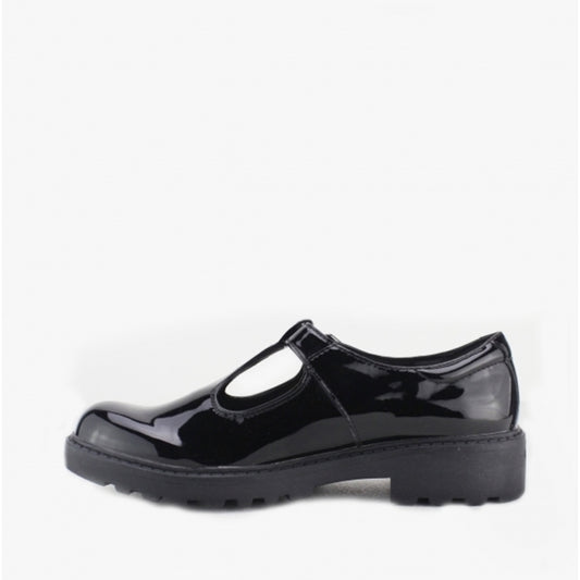 GEOX JR CASEY GO Girls Patent School Shoes Black