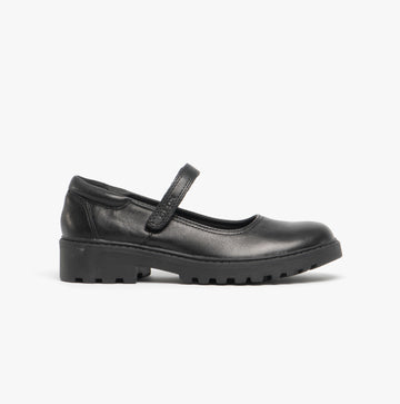 GEOX JR CASEY Girls Matte Black Leather School Shoes