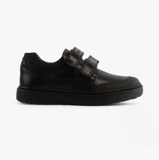 GEOX J RIDDOCK Boys Leather Touch Fasten School Shoes Black