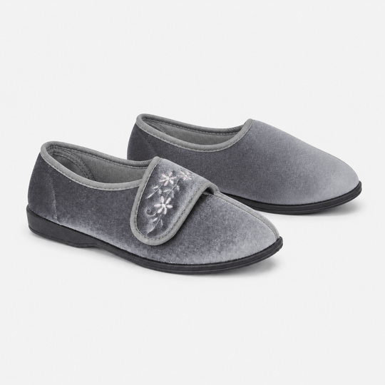 Jo & Joe VERONICA Womens Touch Fasten Slippers Grey