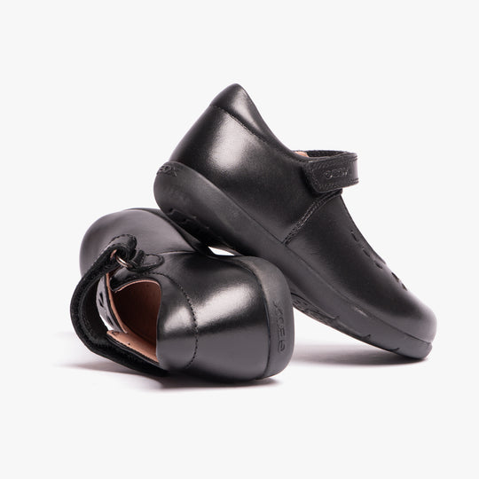 GEOX NAIMARA G A Girls Leather Touch Fasten School Shoes Black