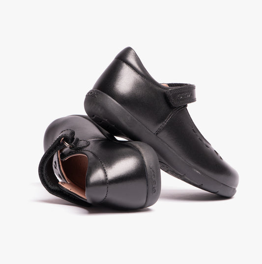 GEOX NAIMARA G A Girls Leather Touch Fasten School Shoes Black