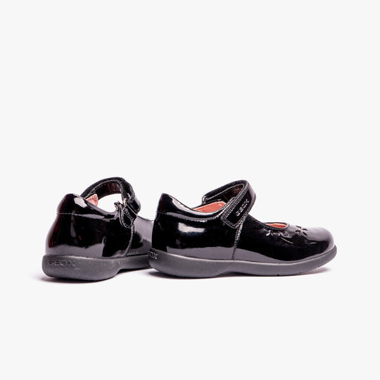GEOX NAIMARA G A Girls Leather Touch Fasten School Shoes Patent Black