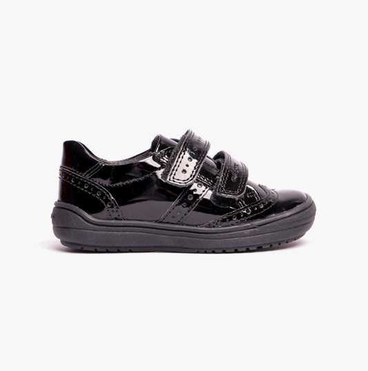 GEOX HADRIEL G G Girls Leather Touch Fasten School Shoes Patent Black