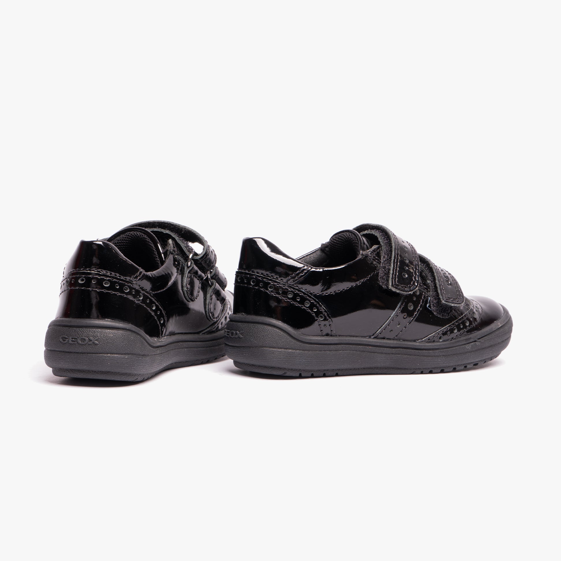 GEOX HADRIEL G G Girls Leather Touch Fasten School Shoes Patent Black
