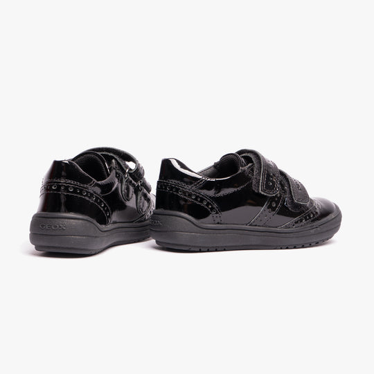 GEOX HADRIEL G G Girls Leather Touch Fasten School Shoes Patent Black