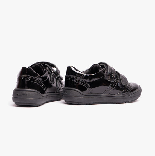 GEOX HADRIEL G G Girls Leather Touch Fasten School Shoes Patent Black