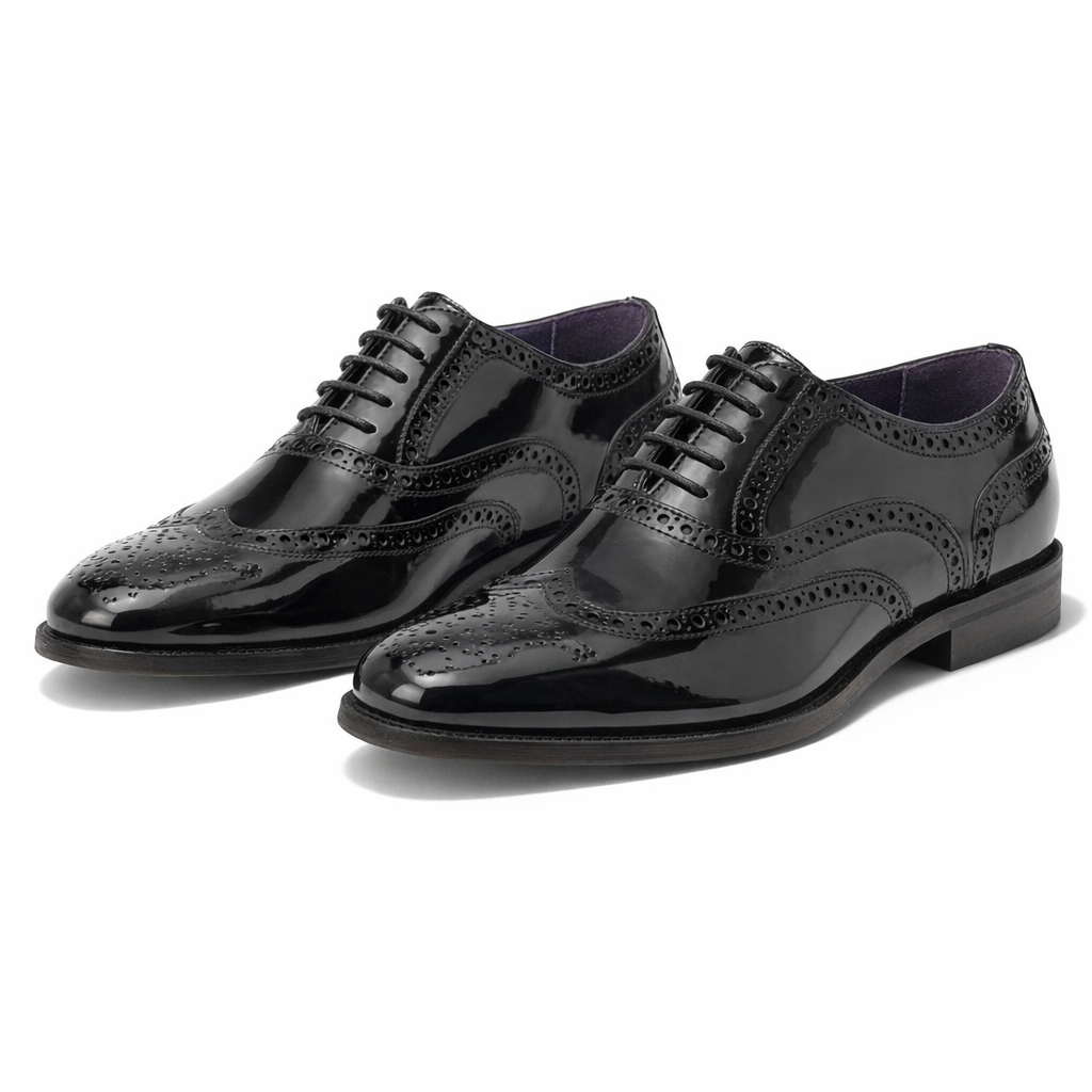 Goor Mens Brogue Oxford Shoes Black Patent