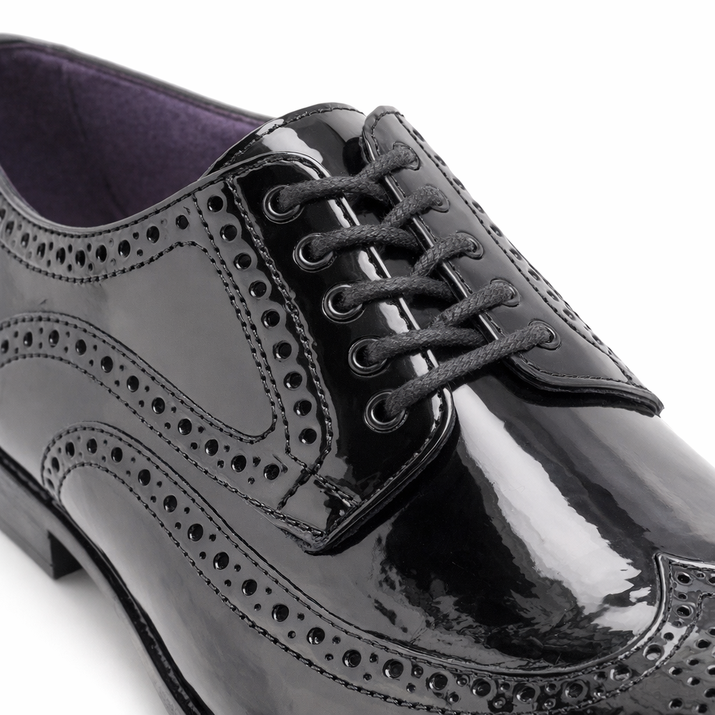Goor Mens Brogue Oxford Shoes Black Patent