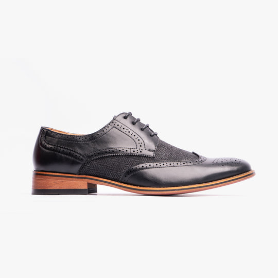 Goor DANIEL Mens Brogue Derby Shoes Black Herringbone