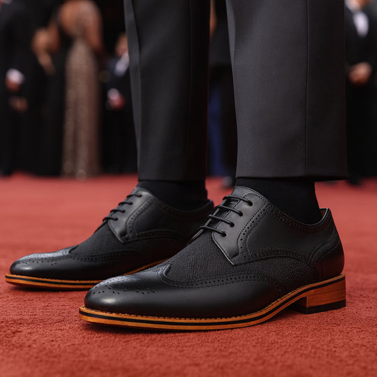 Goor DANIEL Mens Brogue Derby Shoes Black Herringbone