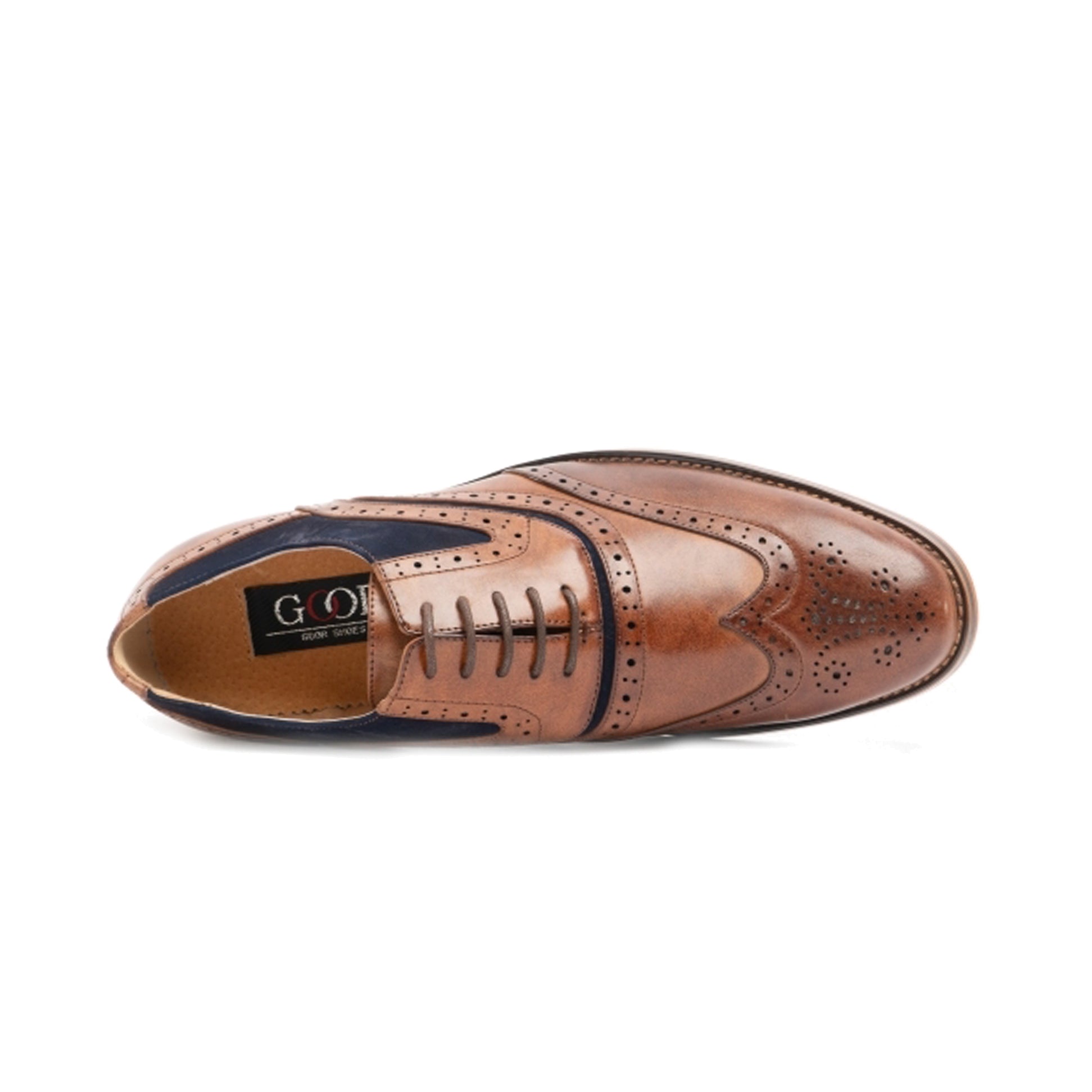 Goor GRANT Mens Brogue Oxford Shoes Dark Tan/Navy
