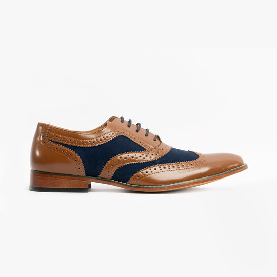 Goor DAVID Mens Brogue Oxford Shoes Tan/Navy
