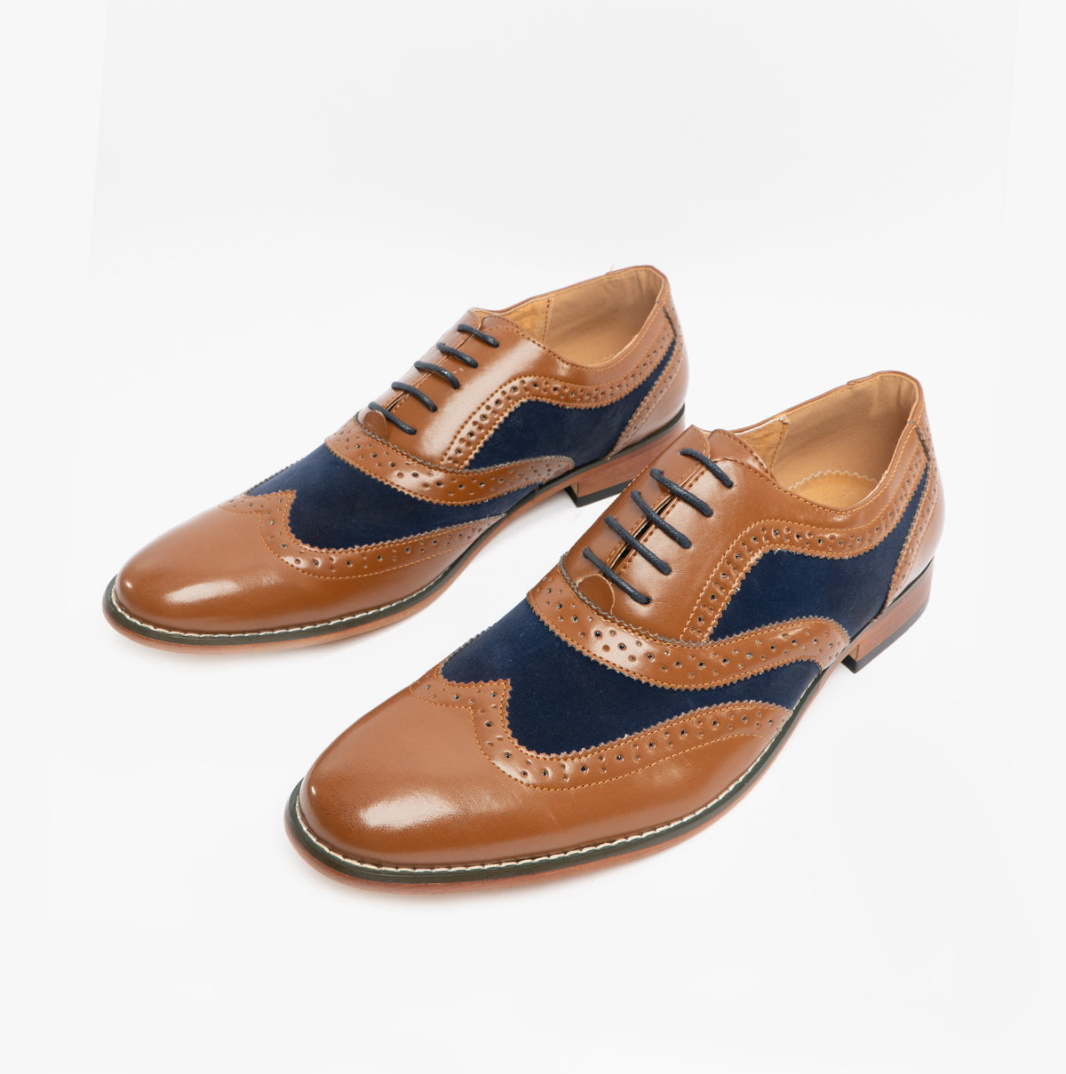 Goor DAVID Mens Brogue Oxford Shoes Tan/Navy