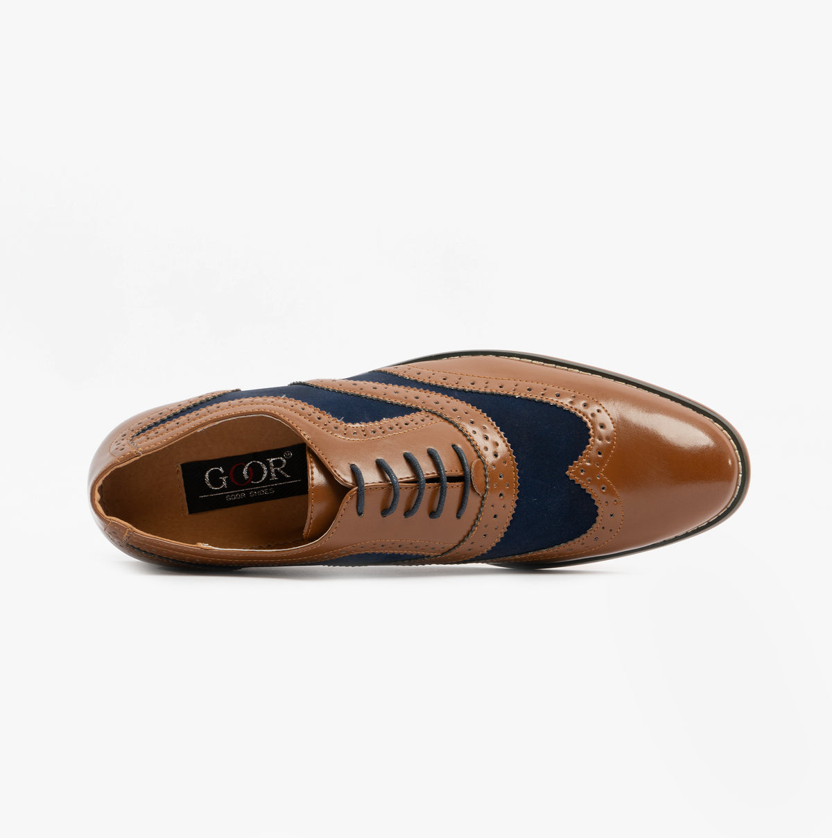 Goor DAVID Mens Brogue Oxford Shoes Tan/Navy