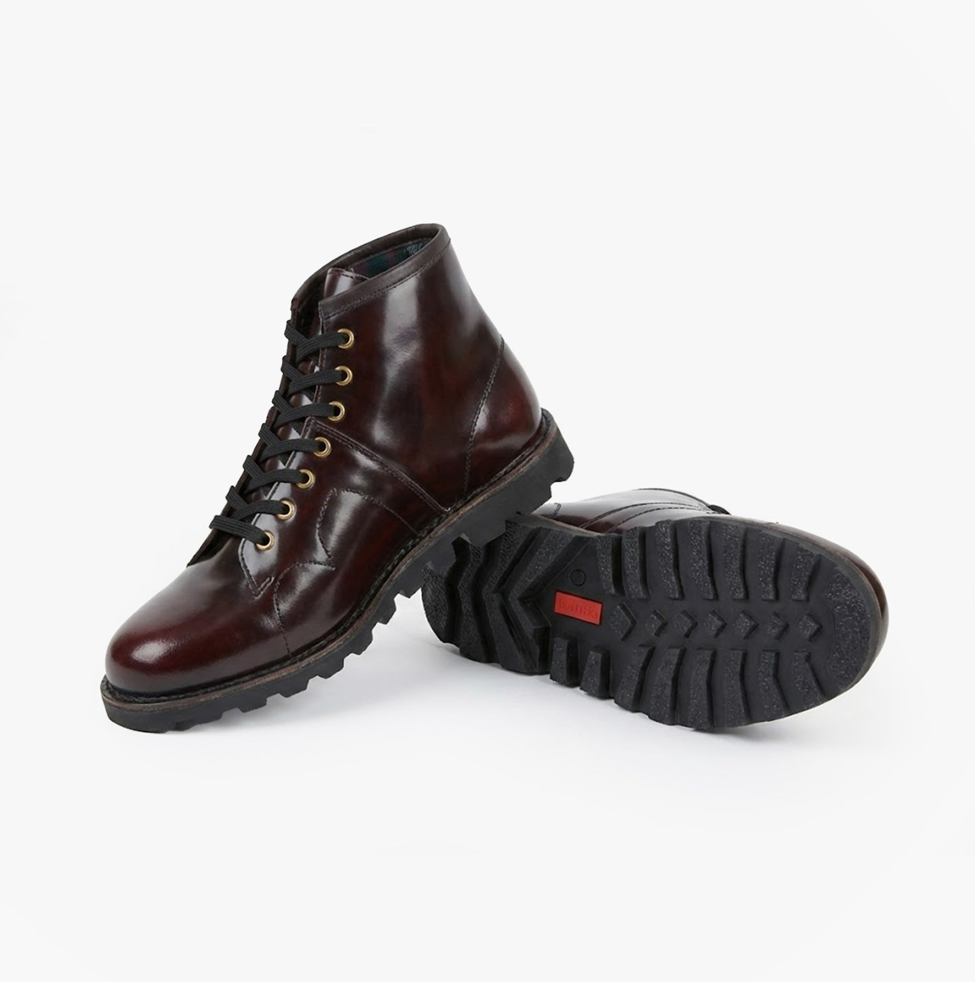 Grafters Mens Leather Monkey Boots Brush-Off Bordeaux side view showing leather upper and thermo rubber sole