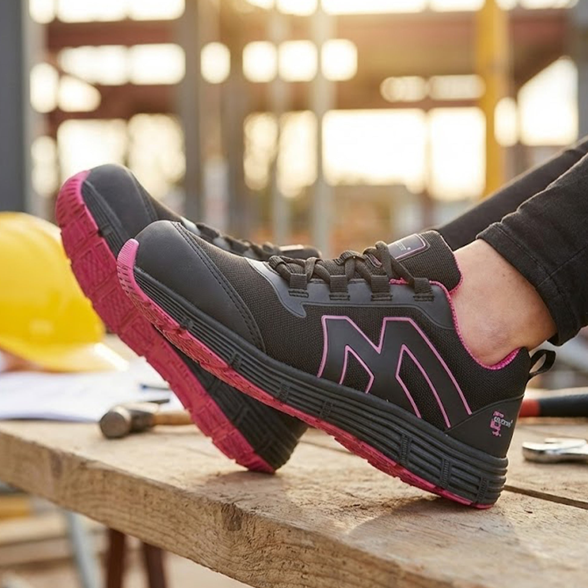 Grafters L383A Womens Safety  Trainers Black/Hot Pink