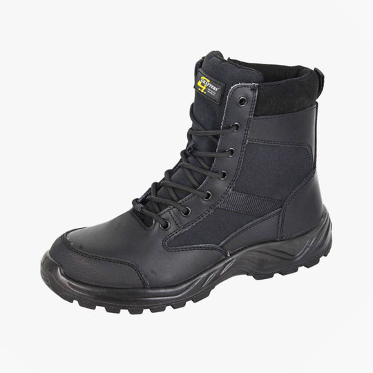Grafters M752A DMZ6 Mens 6 Inch Safety Boots Black side view showing lace-up fastening and grip soles
