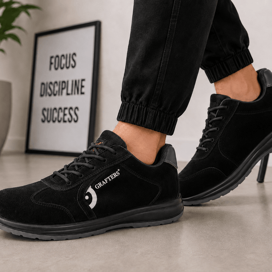Grafters BOBBY Unisex Suede Steel Toe Safety Trainers Black